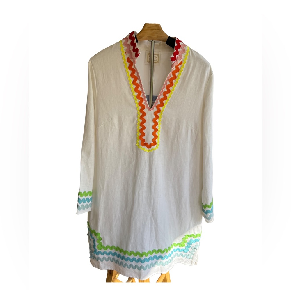 Tuckernuck White Long Sleeve Dress with Colorful Trim - Picture 2 of 6